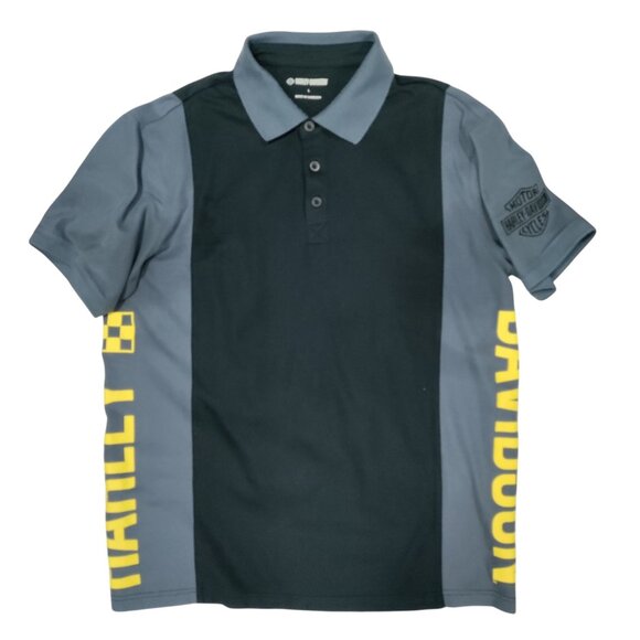 Harley-Davidson Mens Polo Shirt Black & Gray With Yellow Graphics Size L - Picture 2 of 15